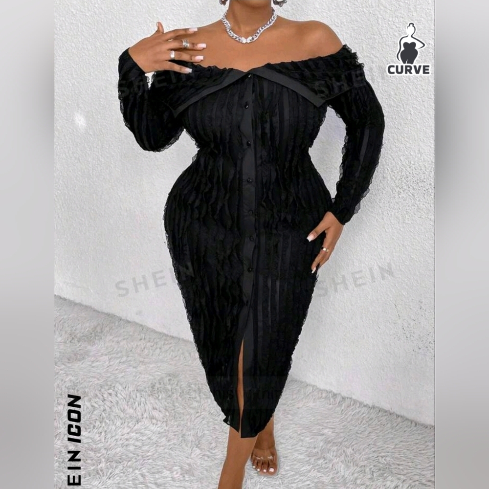 Off- Shoulders long sleeve Foldover Bodycon dress 25$